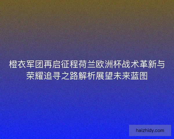 橙衣军团再启征程荷兰欧洲杯战术革新与荣耀追寻之路解析展望未来蓝图