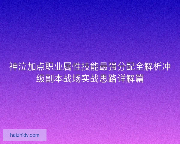神泣加点职业属性技能最强分配全解析冲级副本战场实战思路详解篇